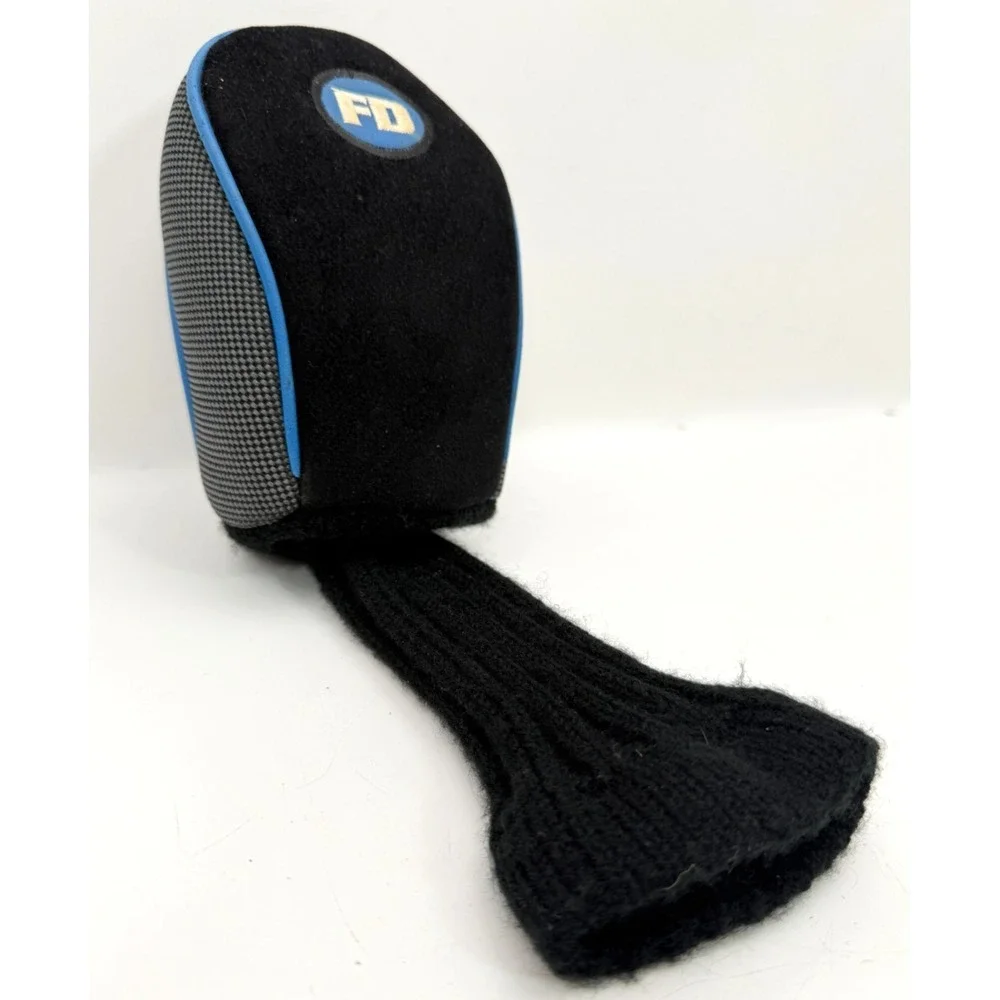 FD Fairway Driver Golf Club Headcover Black Grey Blue Trim Rib Knit Sock